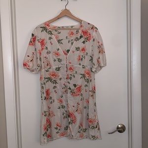 XL Zara Floral mini dress 55 LINEN 45 COTTON WOVEN PLAIN WEAVE FABRIC